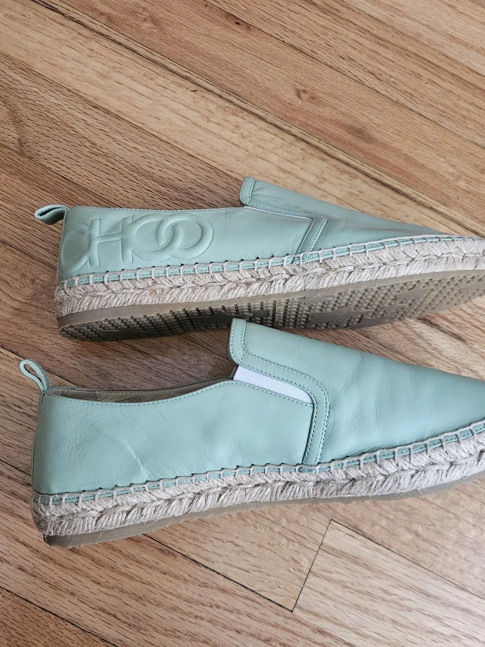 Jimmy Choo Mint Green Leather Espadrille Slip-Ons with Jute Sole